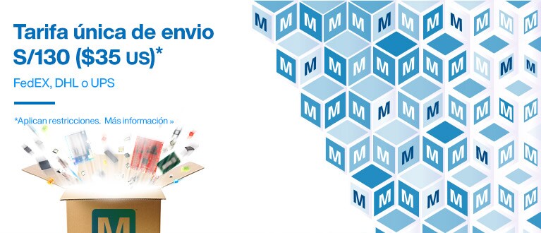 Tarifa única de envio S/130 ($35 US)*. FedEx, DHL o UPS. *Aplican restricciones. Más información.