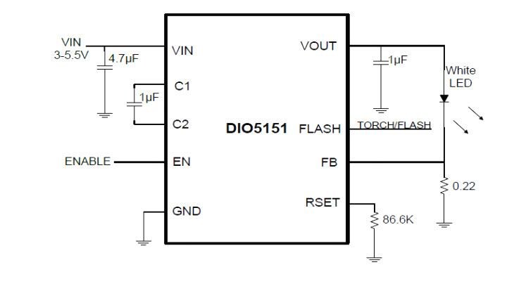 Block Diagram - DIOO Microcircuits DIO5151 Buck/Boost Charge Pump LED Driver