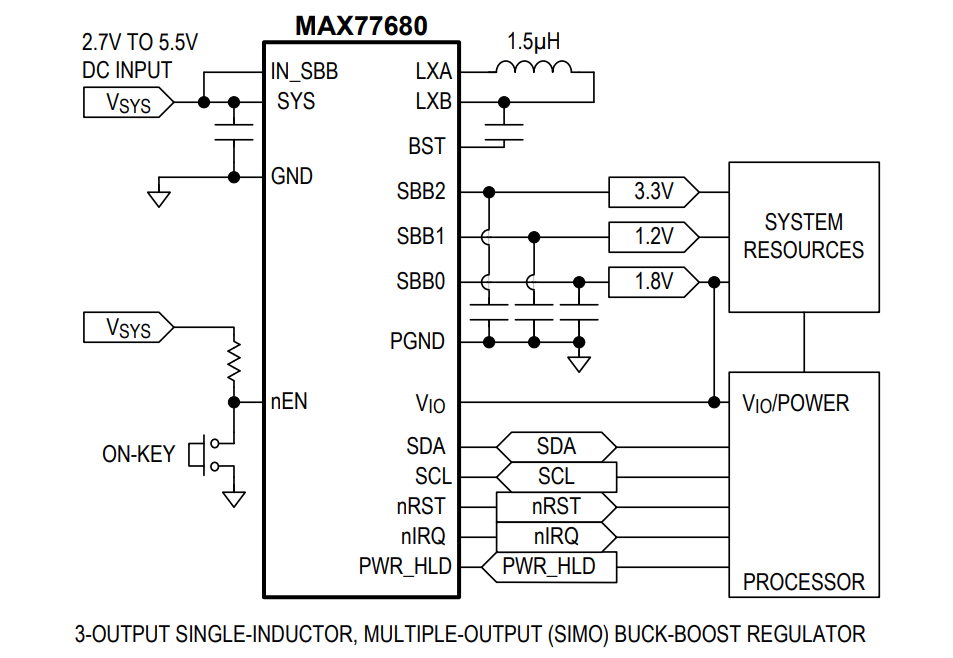 Application Circuit Diagram - Analog Devices / Maxim Integrated MAX77680 / MAX77681 SIMO Buck-Boost Regulators