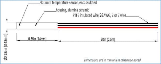 Mechanical Drawing - YAGEO Nexensos RTD Temperature Sensors