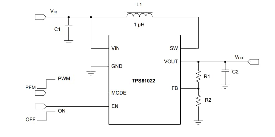 Application Circuit Diagram - Texas Instruments TPS61022 8A Boost Converters
