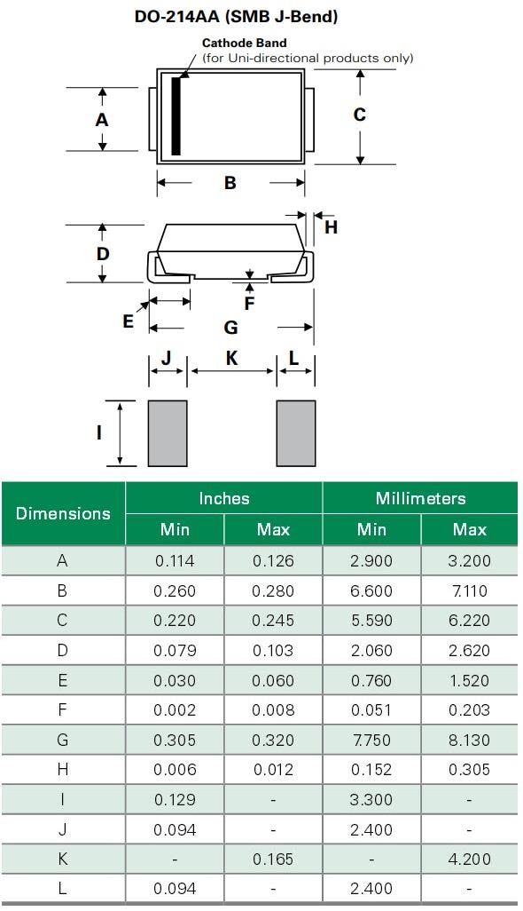 Mechanical Drawing - Littelfuse SMCJ-HR & SMCJ-HRA TVS Diodes