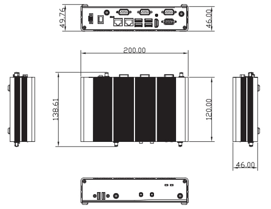 Mechanical Drawing - Axiomtek eBOX626-311-FL Fanless Embedded System Mechanical Drawing - Axiomtek eBOX626-311-FL Fanless Embedded System