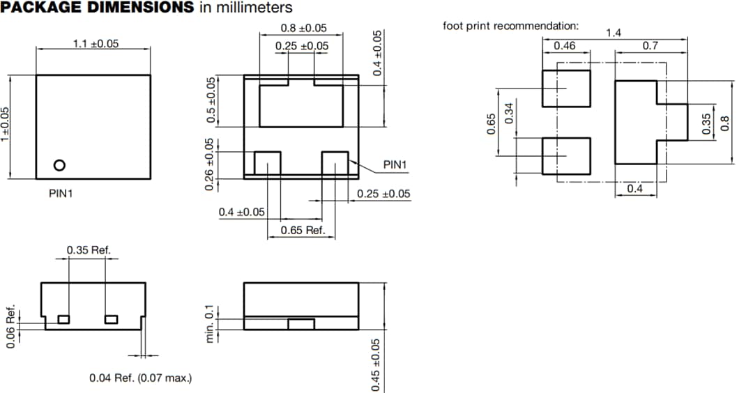Mechanical Drawing - Vishay VBUS05M2-HT5 ESD Protection Diode
