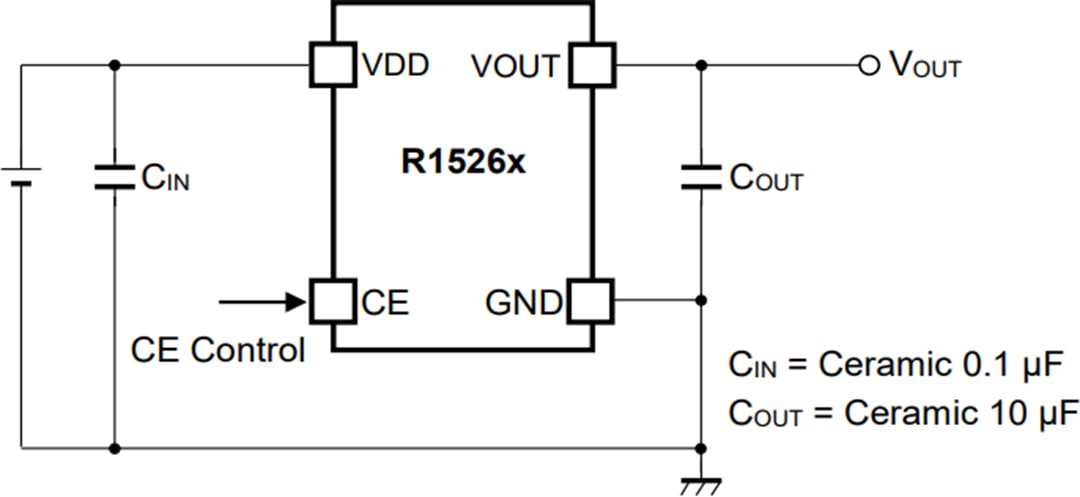 Application Circuit Diagram - Nisshinbo R1526x High Noise Immunity Voltage Regulator Application Circuit Diagram - Nisshinbo R1526x High Noise Immunity Voltage Regulator