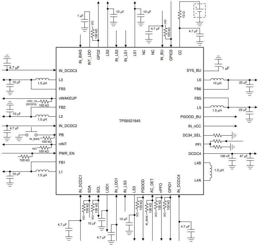 Schematic - Texas Instruments TPS6521845 Power Management IC (PMIC)