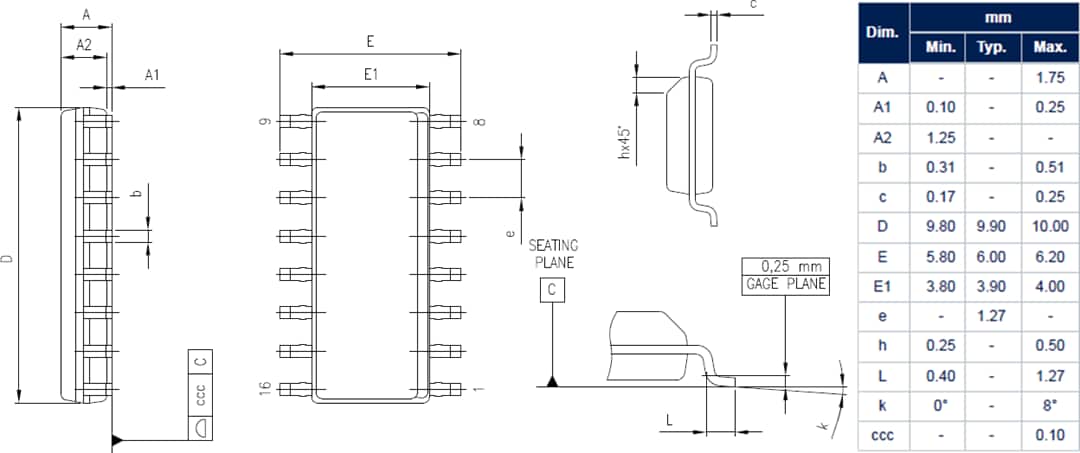 Mechanical Drawing - STMicroelectronics STDRIVEG600/210/211 Half-Bridge Gate Drivers