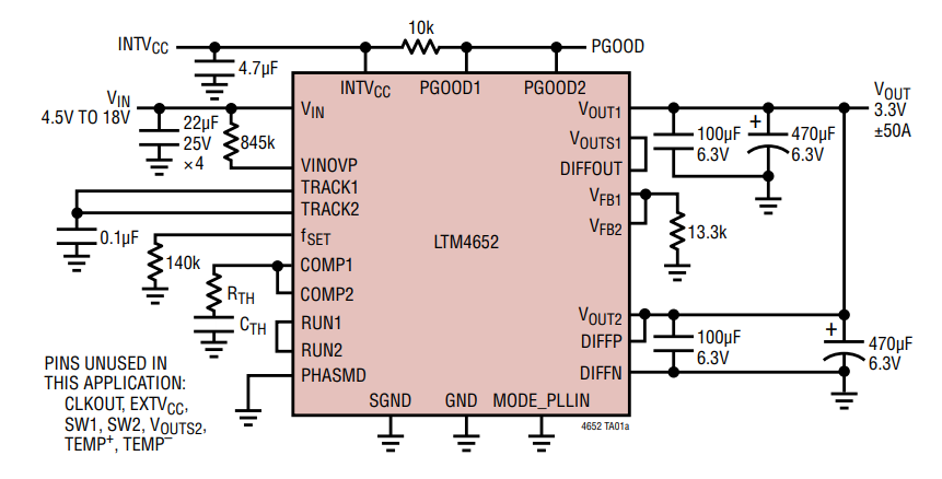 Application Circuit Diagram - Analog Devices Inc. LTM4652 µModule® Regulators