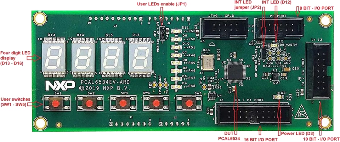 NXP Semiconductors PCAL6534EV 34-Bit GPIO Arduino Shield NXP Semiconductors PCAL6534EV 34-Bit GPIO Arduino Shield