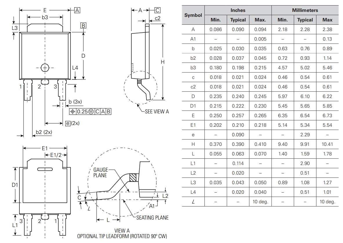Mechanical Drawing - Littelfuse IXTY2P50PA PolarP™ MOSFET