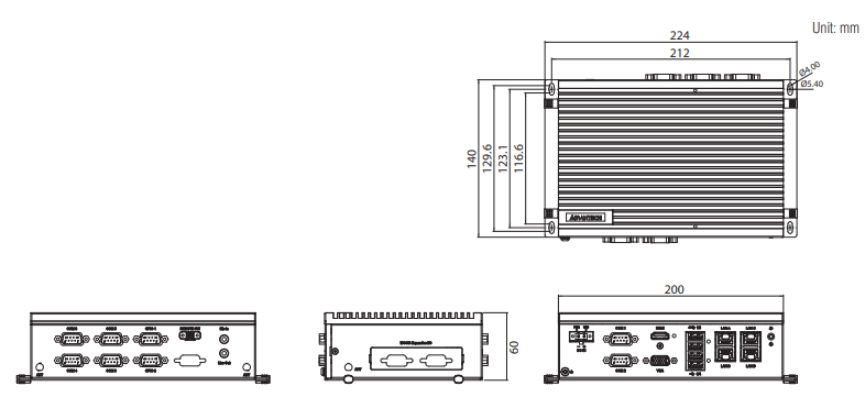Mechanical Drawing - Advantech UNO-247 V2 IoT Edge Computer
