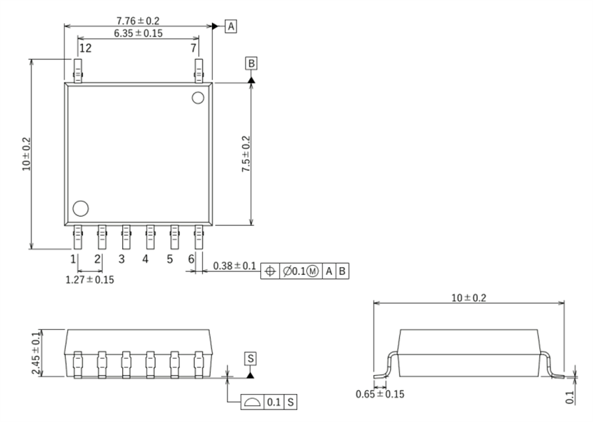 Mechanical Drawing - Toshiba TLX9161T AEC-Q101 Photocoupler/Photorelay
