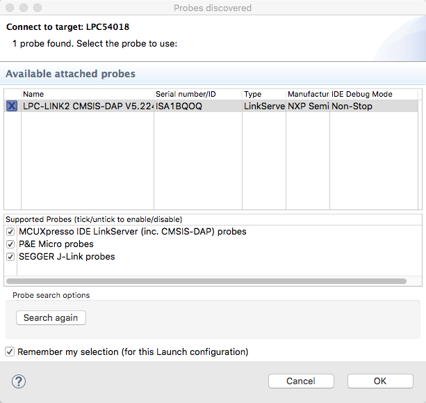 Debug Probe Selection