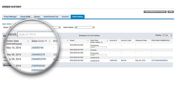 Historial de pedidos.
